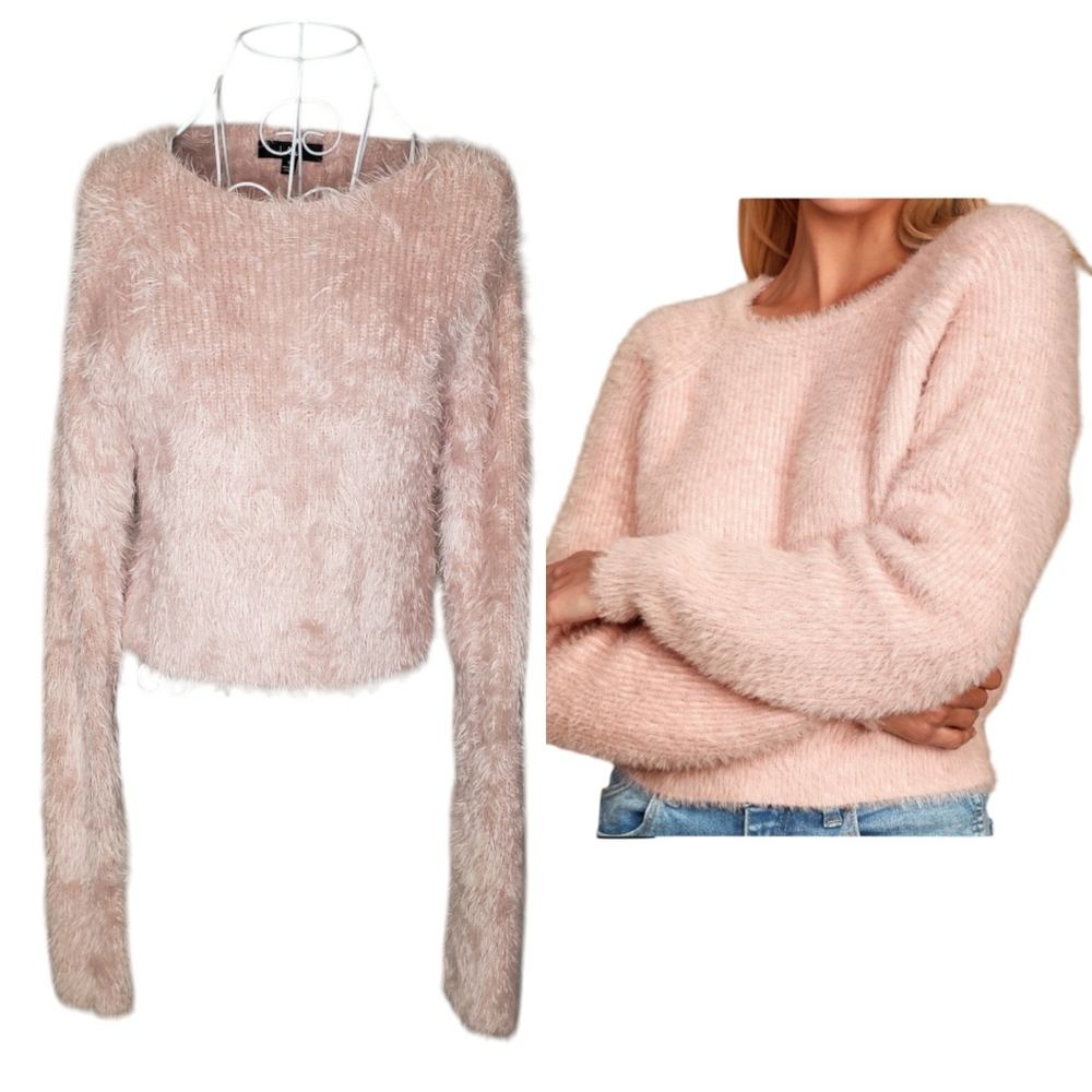Lulus Dream State Maeve Pink Eyelash Knit Cropped Sweater Size Small